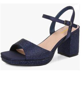 Maiyang Navy Unique Studded Rhinestones Open Square Toe Platform Sandals